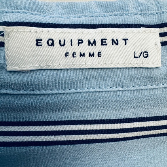 Equipment Femme Womens Shirt Large 100% Silk Blue Stripe Button Down Blouse Top - Picture 5 of 8